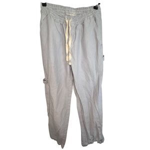 Aerie Blue And White Striped Tie Waist Pants With Side Pocket